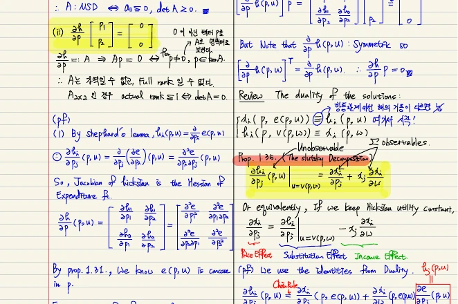 Handwritten derivation of duality, Shephard's lemma, and the Slutsky decomposition